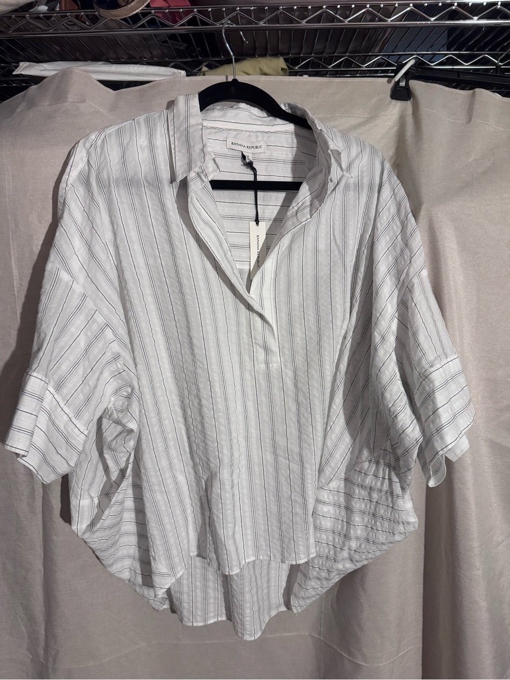 Banana Republic White Top with Thin Gray Stripes New! Size m
